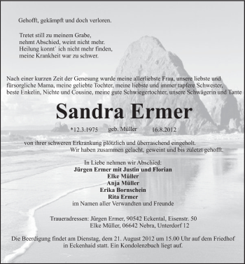 Traueranzeige von Sandra Ermer von Pegnitz-Zeitung
